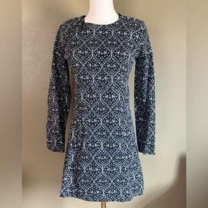 Zara Navy and White Long Sleeve Patterned Dress